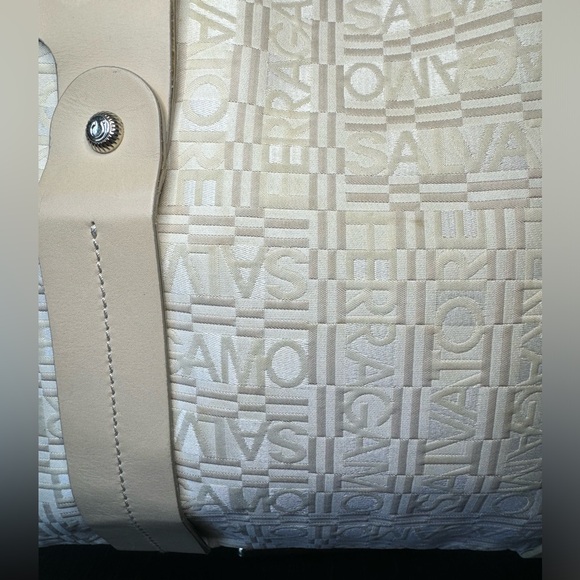 Salvatore Ferragamo Cream Leather-Trimmed Logo Jacquard Shoulder Bag - Picture 2 of 15